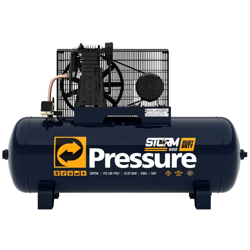 Compressor de Ar Storm 600HP 20 Pés 200L Alta Pressão 220/380V Trifásico - PRESSURE