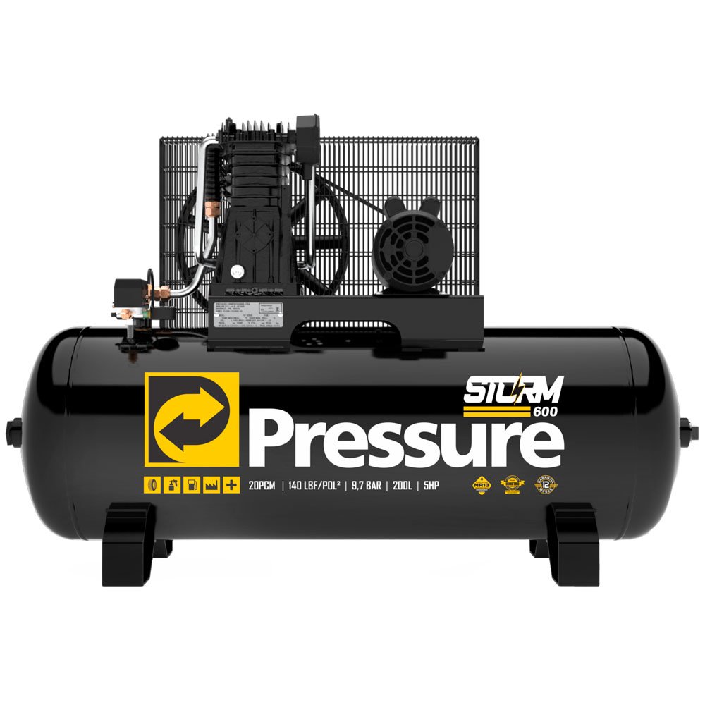 Compressor de Ar Storm 600 20 Pés 200L 5HP Trifásico 140 PSI