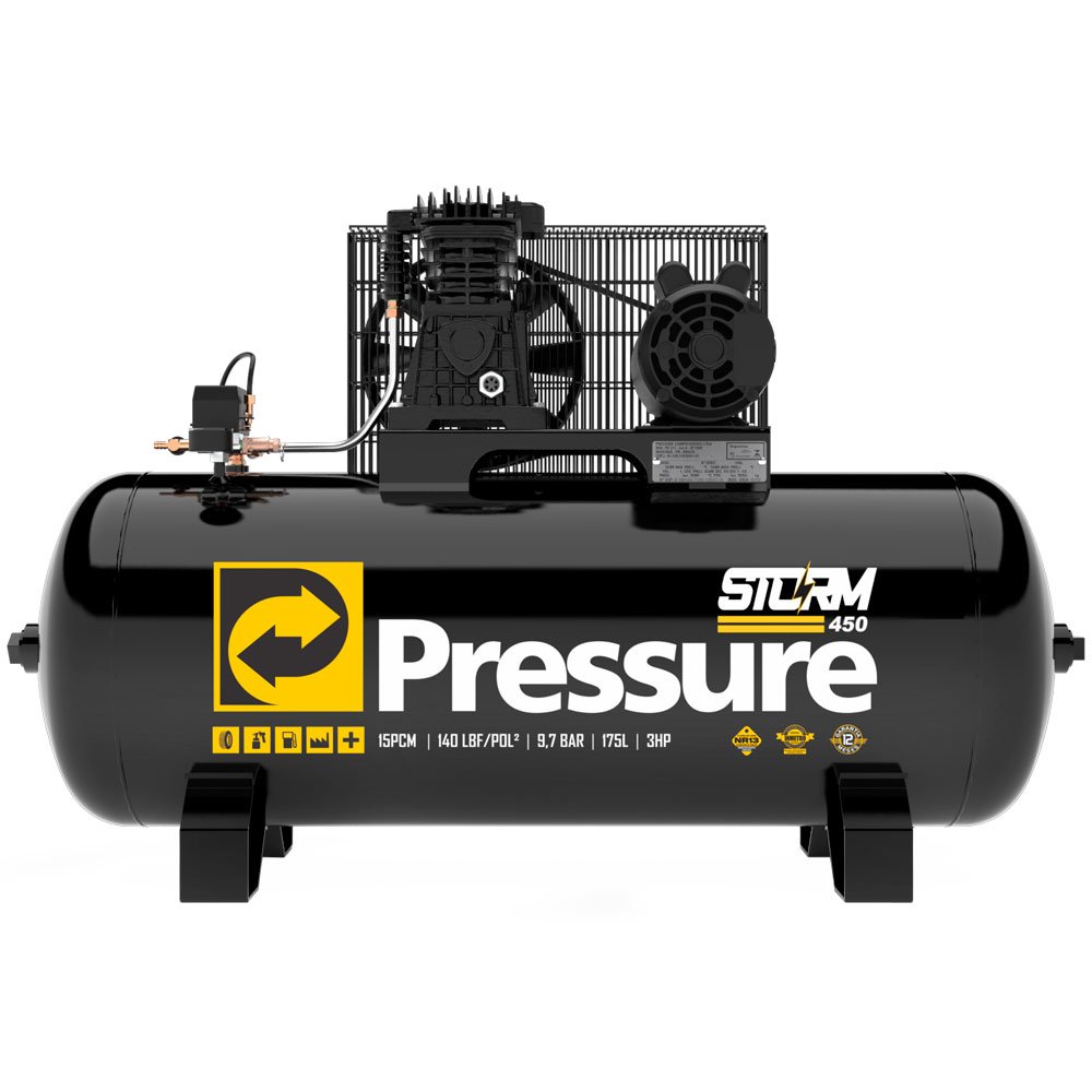 Compressor de Ar Storm 450 175L 3HP 15 PCM 140 PSI PRESSURE
