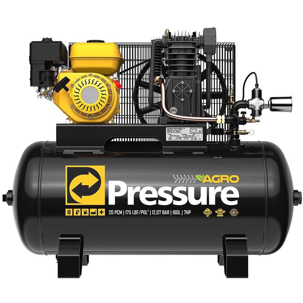 Compressor de Ar a Gasolina Agro 7HP 160L 175PSI PRESSURE